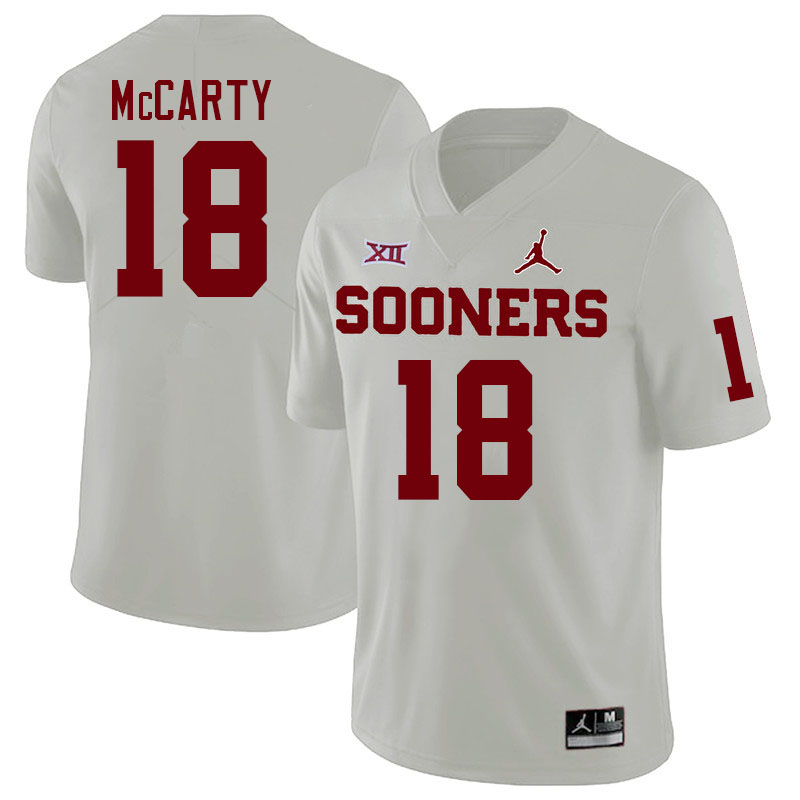Men #18 Erik McCarty Oklahoma Sooners College Football Jerseys Stitched-White - Click Image to Close